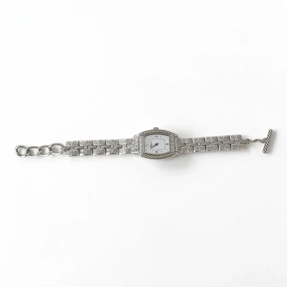 Brighton Toledo Vintage Ornate Silver Bracelet Watch Toggle Clasp Quartz 7-8
